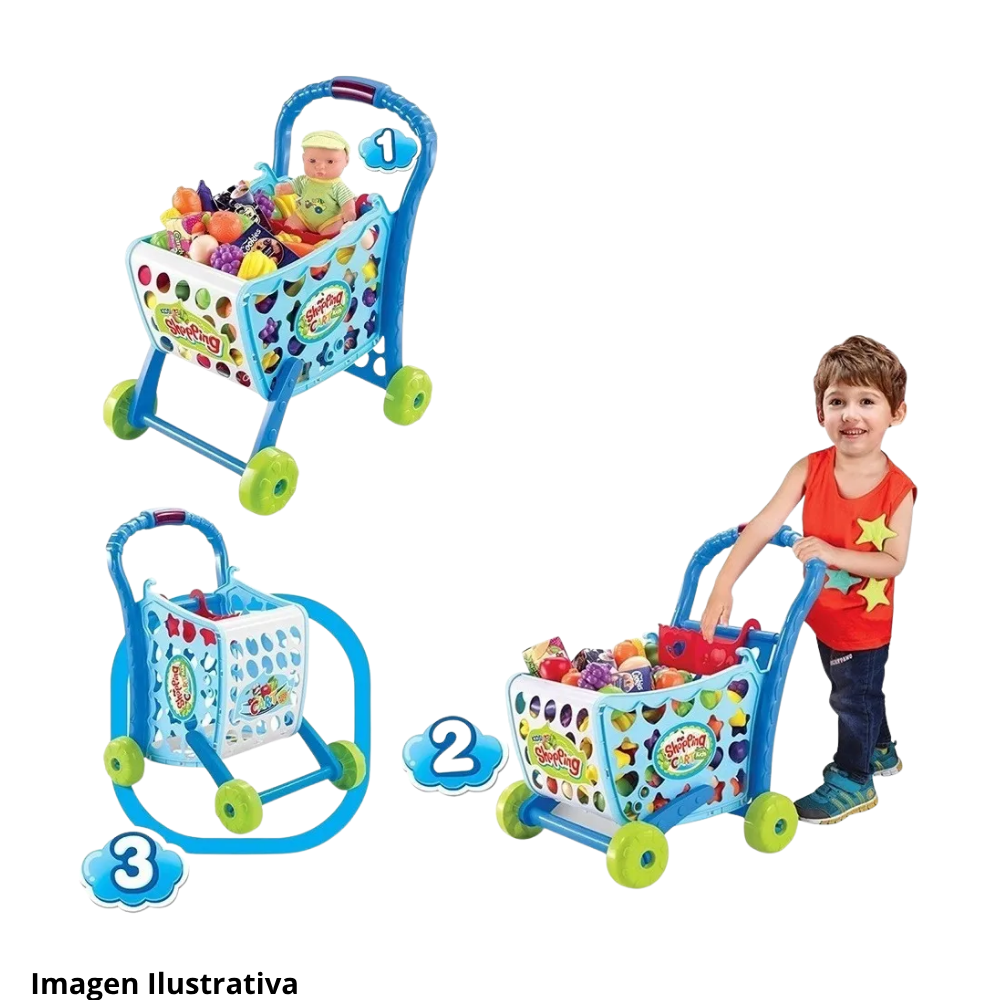🛒 Carrito Infantil de Compras Azul - Diversión y Aprendizaje para Pequeños Compradores 3