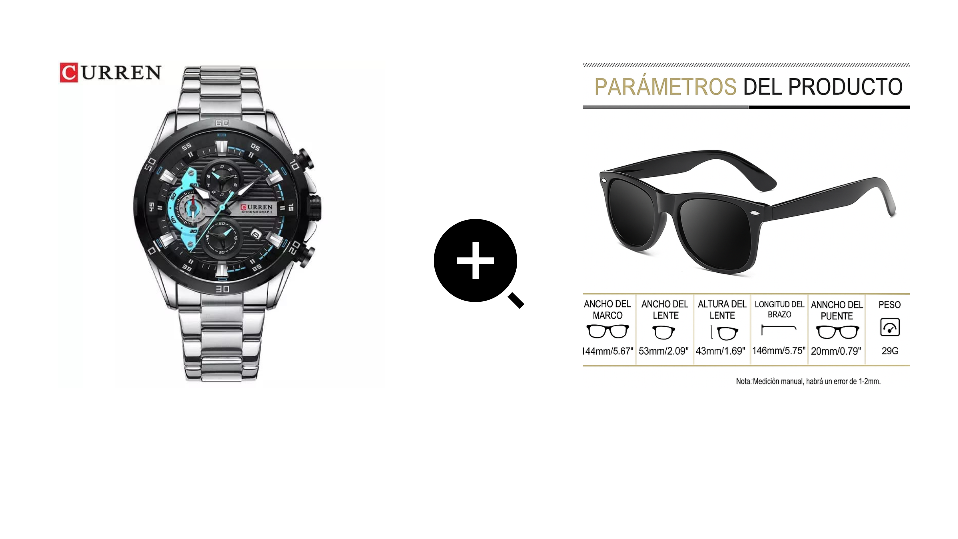 Combo Reloj Curren 8402+Gafas Wayfarer