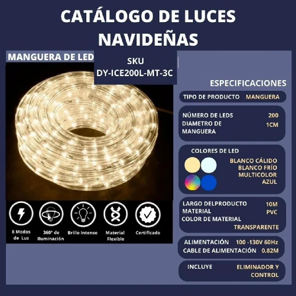 Manguera Navideña Decorativa Luz LED 10m - Vista 1
