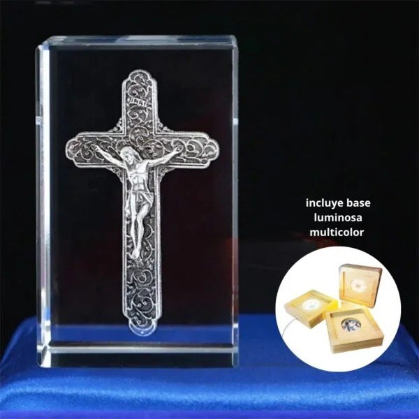 Lampara Cubo de Cristal Cristo en  Cruz