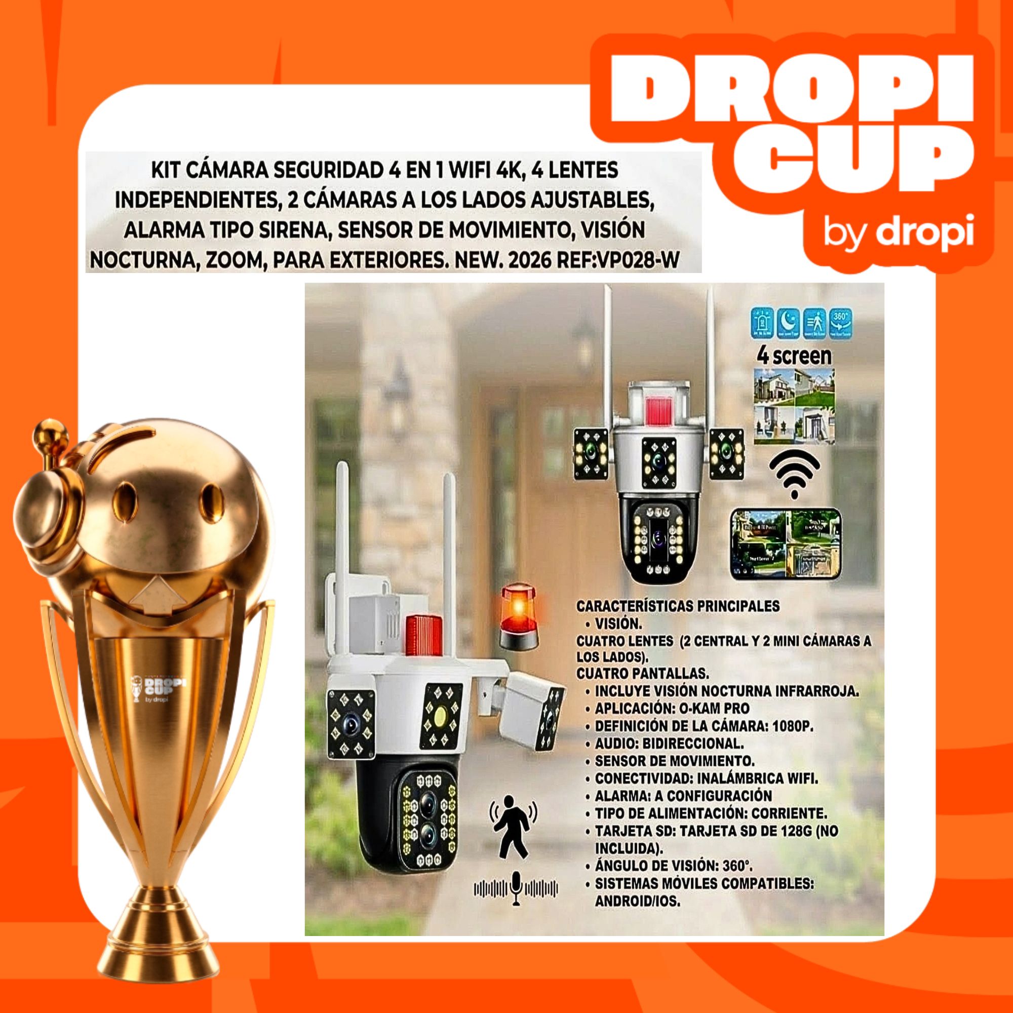 Camara Seguridad 4 Lentes Wifi DROPI CUP