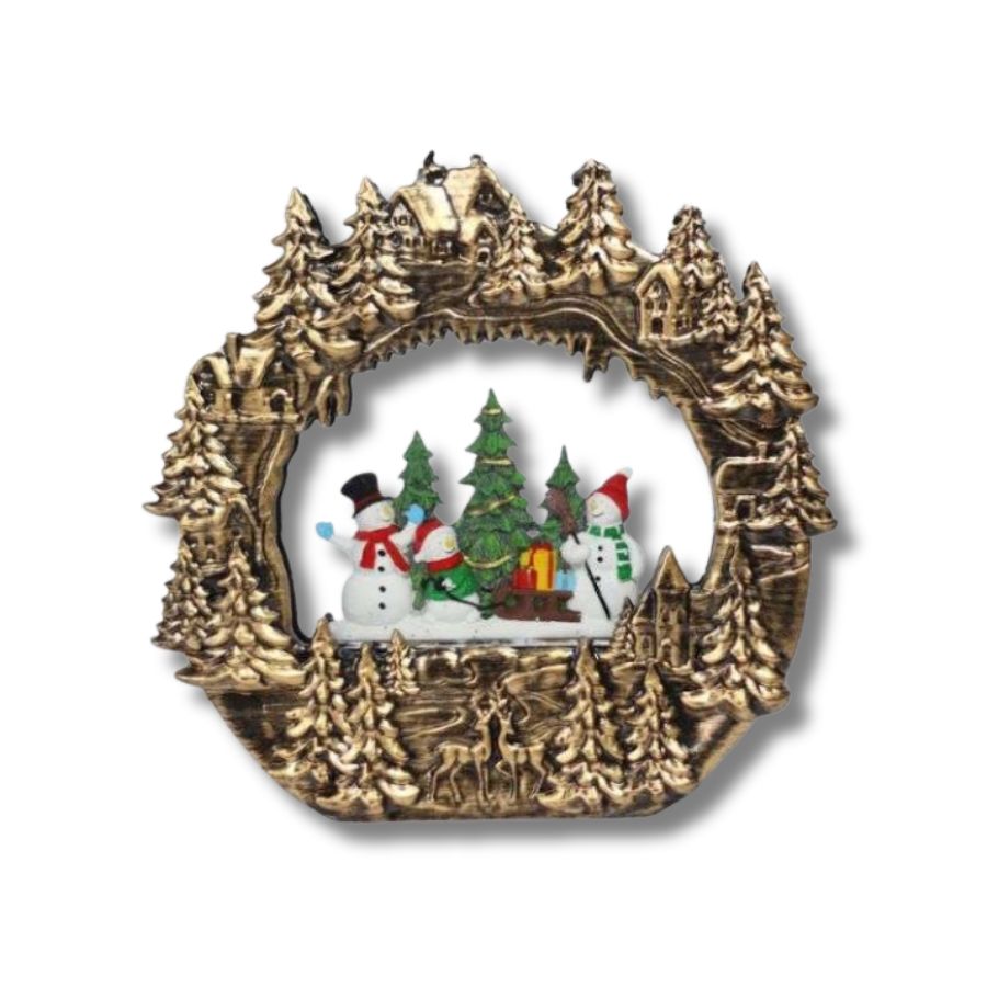 Corona Navideña LED Con Muñecos de Nieve