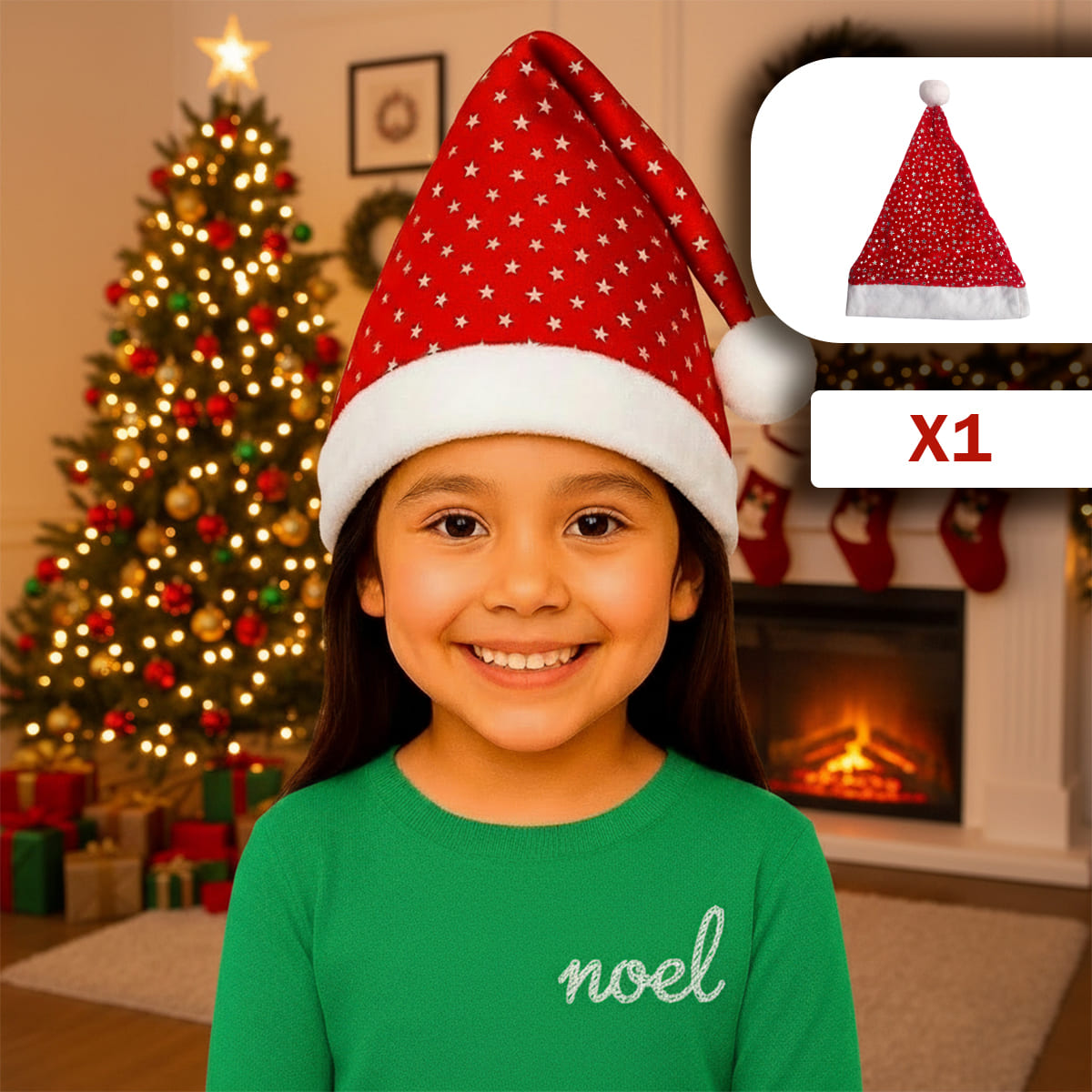 Vista 5 de Gorro Navideño Estrella Plateadas GNE001 - Cantidad: x3