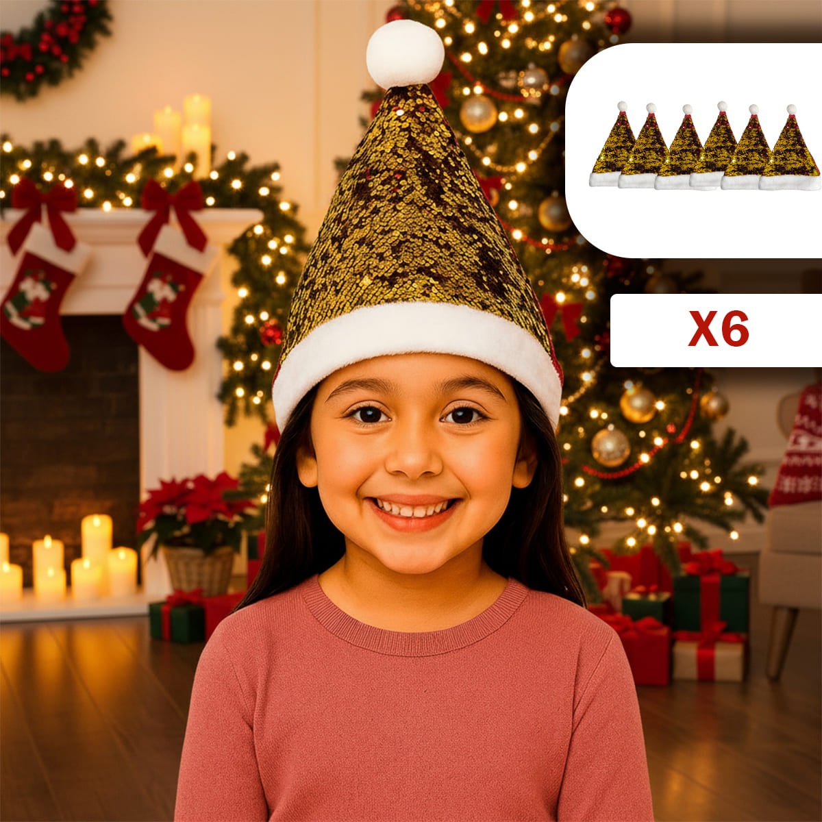 Vista 4 de Gorro Navideño de Lentejuelas GNLRV01 - Cantidad: x3