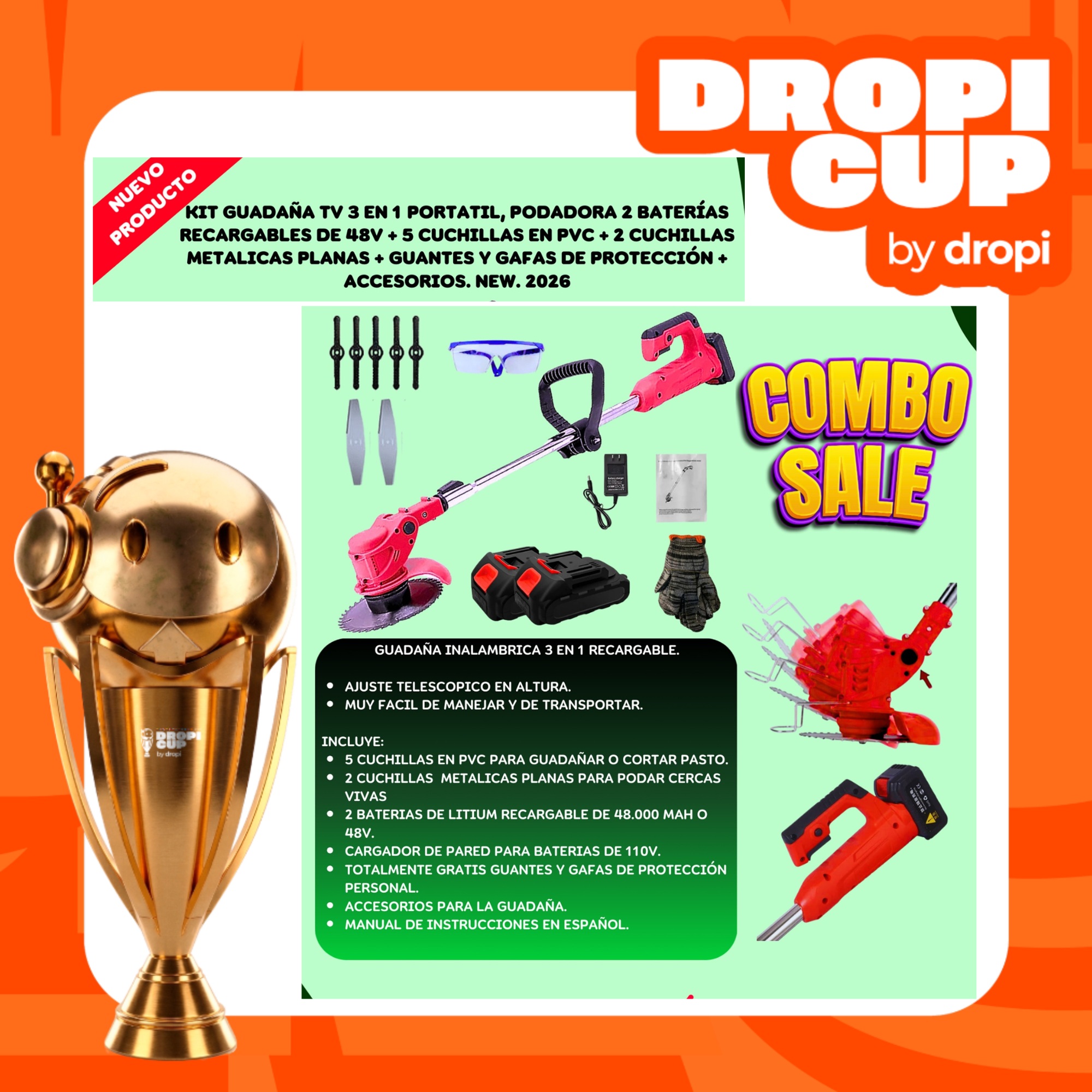 Guadaña 2 Baterias Completa DROPI CUP