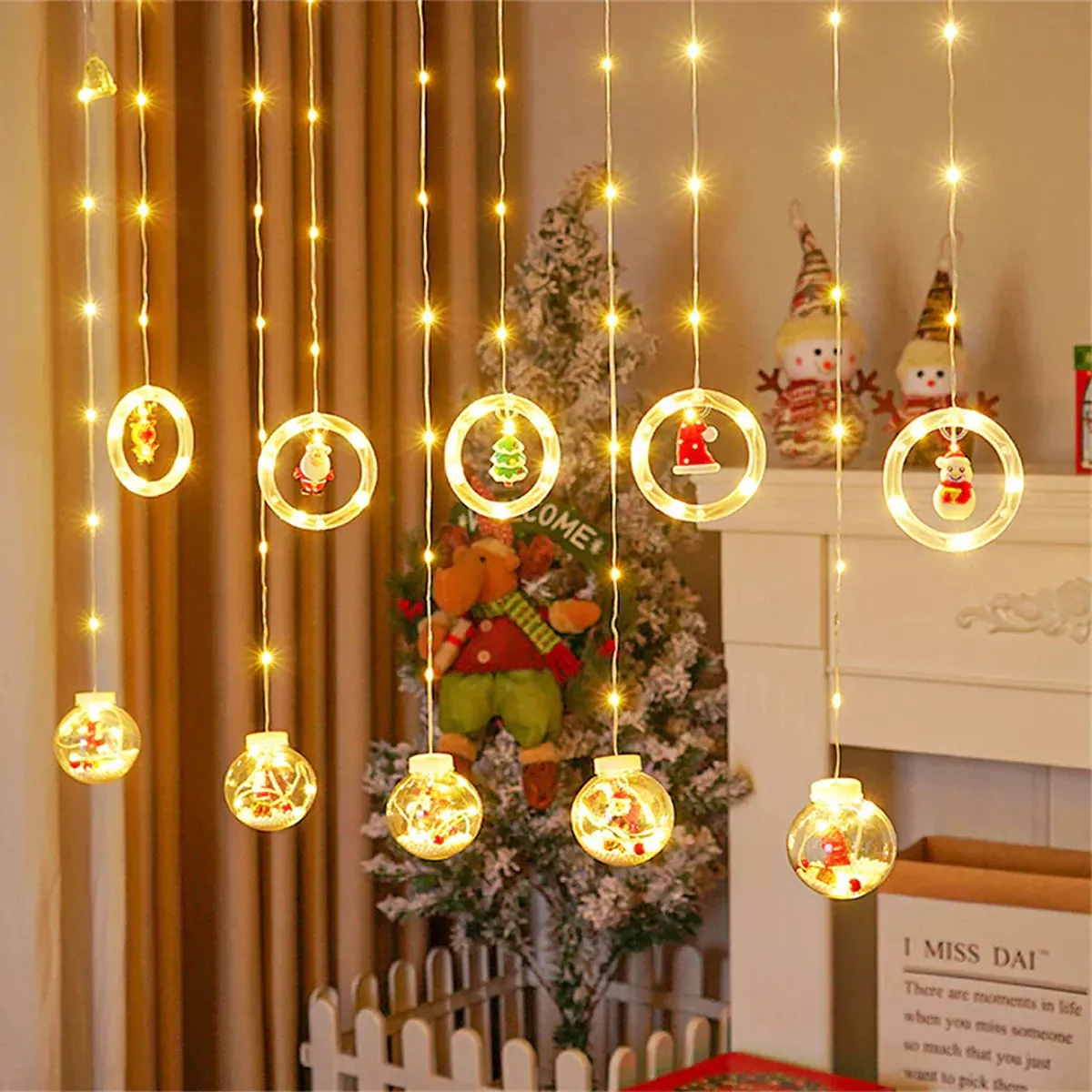 Luces Luz De Navidad Bola Y Aro Cortina