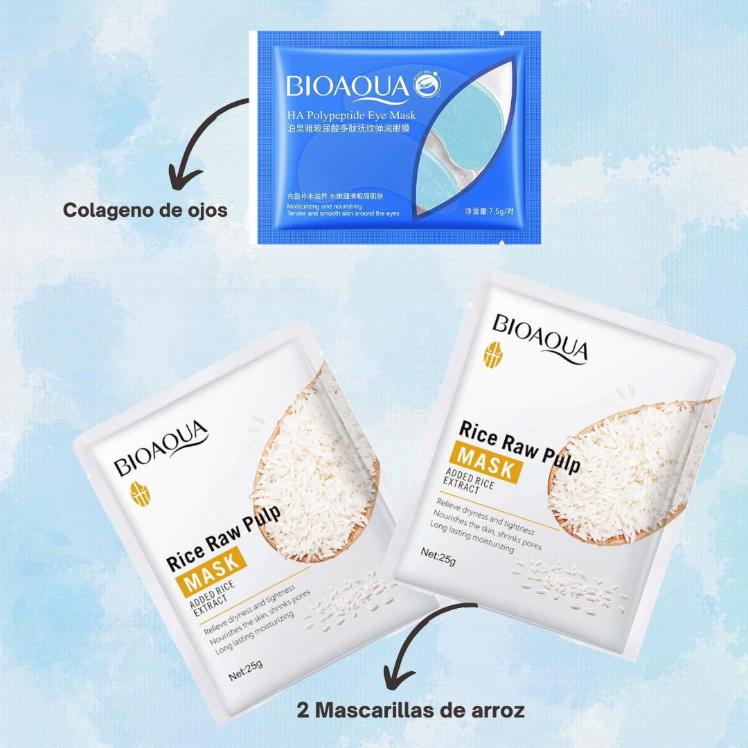 KIT 2 MASCARILLAS ARROZ + COLAGENO OJOS
