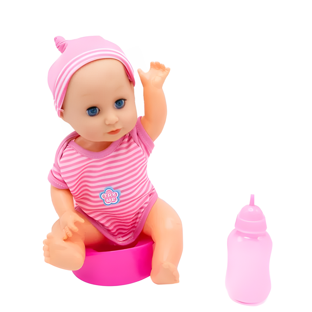 🧸 Muñeca Mameluco Rosado con Gorro y Biberón - Perfecta para tu Pequeño/a! 2