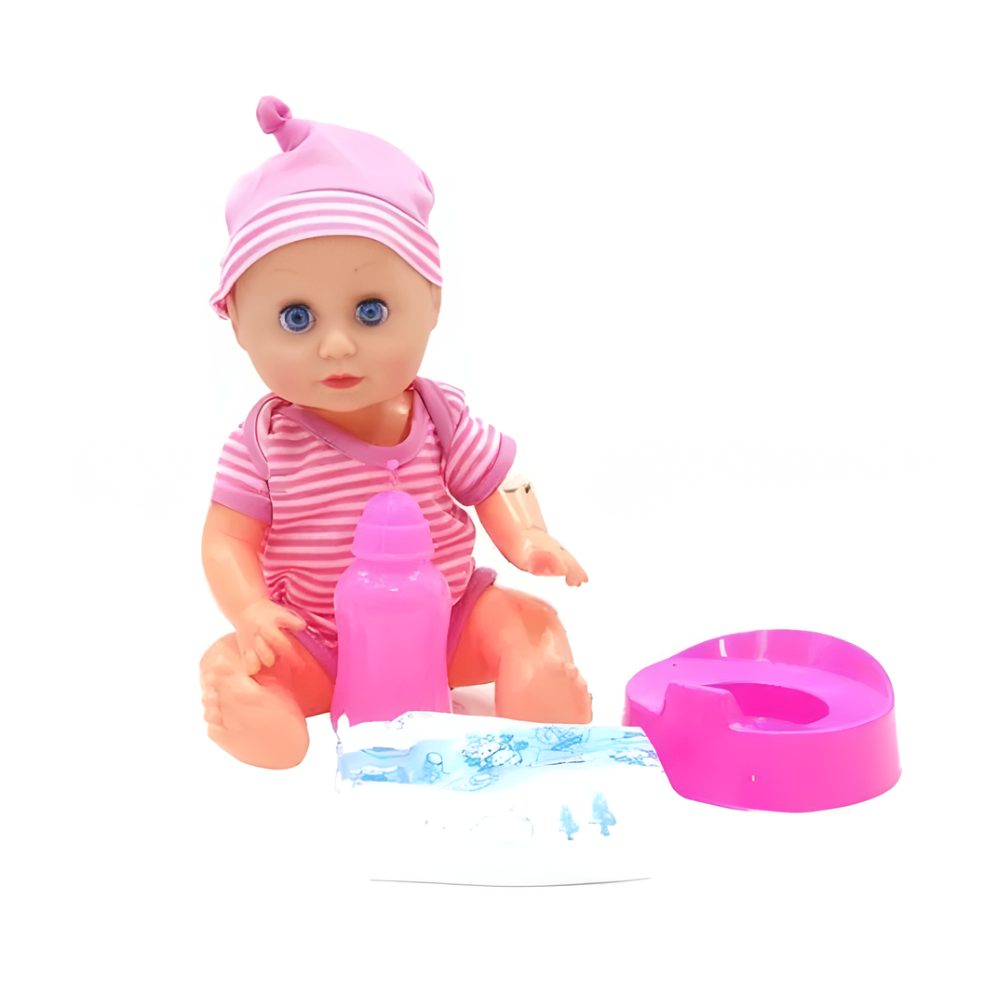 🧸 Muñeca Mameluco Rosado con Gorro y Biberón - Perfecta para tu Pequeño/a! 3