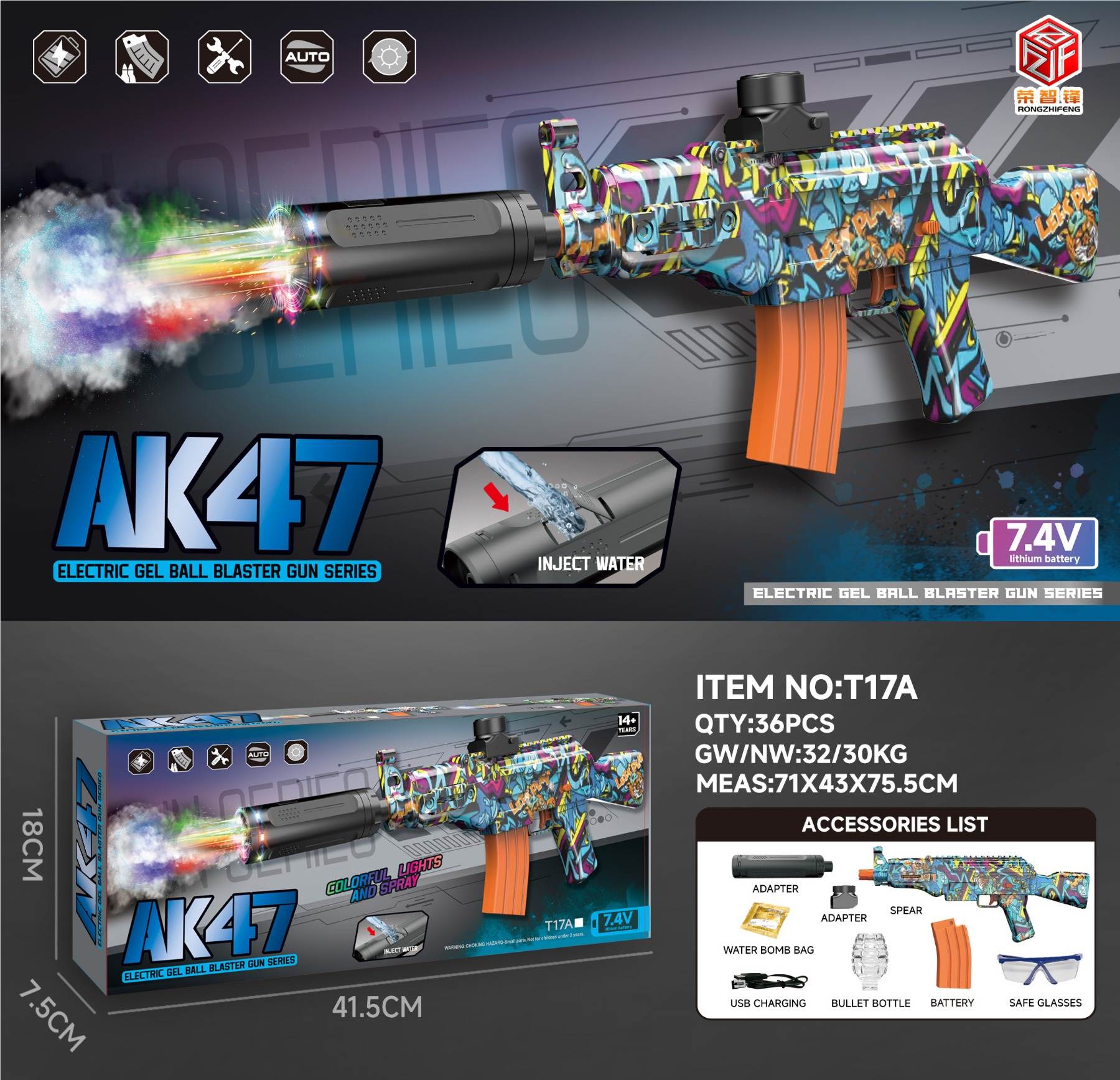 Pistola de Hidrogel AK47 Luces y humo - Vista 1