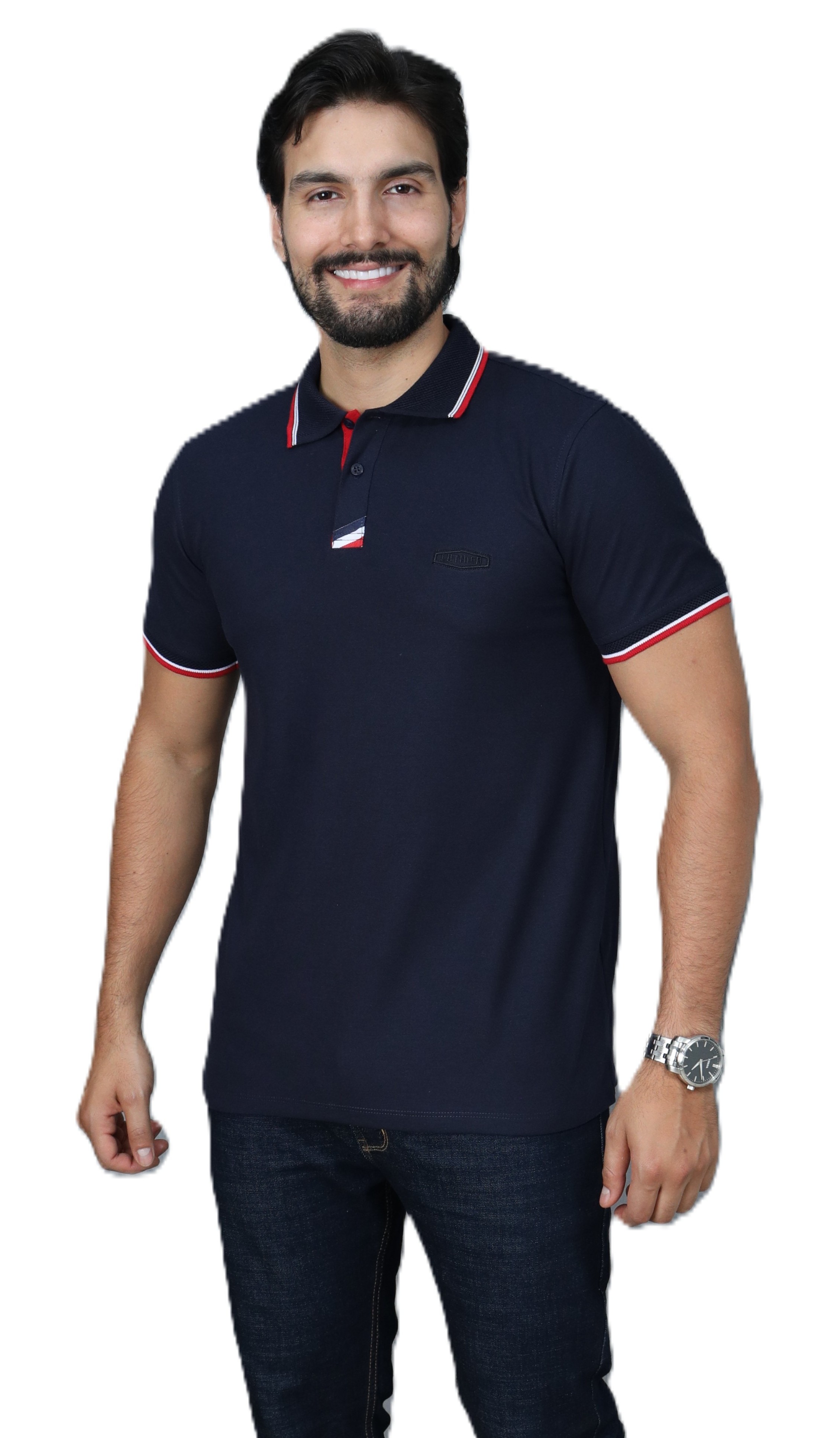 097A POLO COMBINADA AZUL OSCURO ROJO - Vista 1