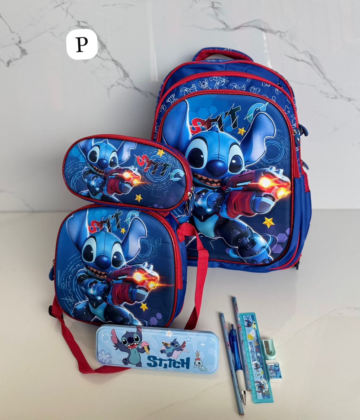 COMBO TRIO ESCOLAR STITCH NIÑO ALTO RELI - Vista 1