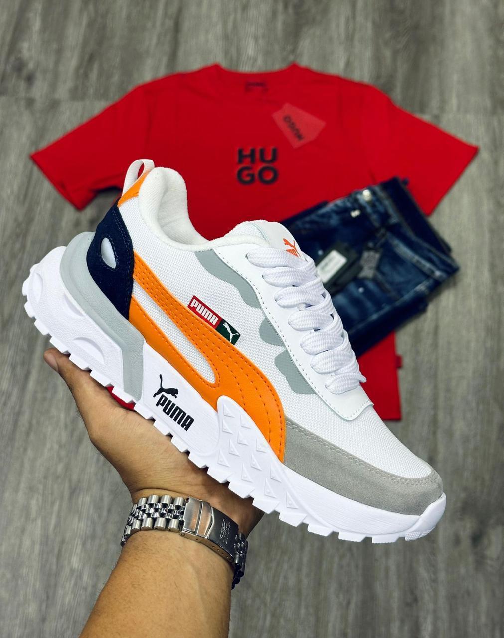 Tenis Puma Easy Rider Blanco Naranja