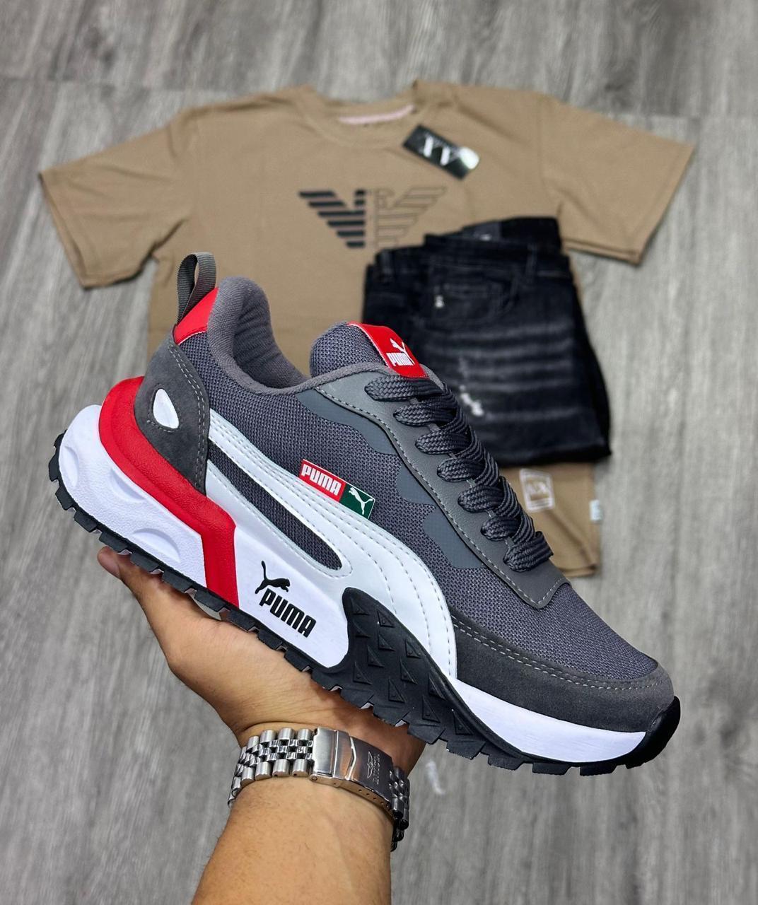 Tenis Puma Easy Rider Gris Rojo - Vista 1