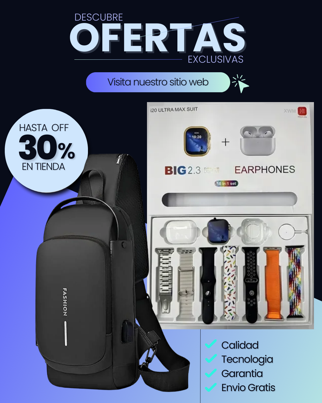 COMBO DE RELOJ+ AUDIFONOS+BOLSO IMPERMEA