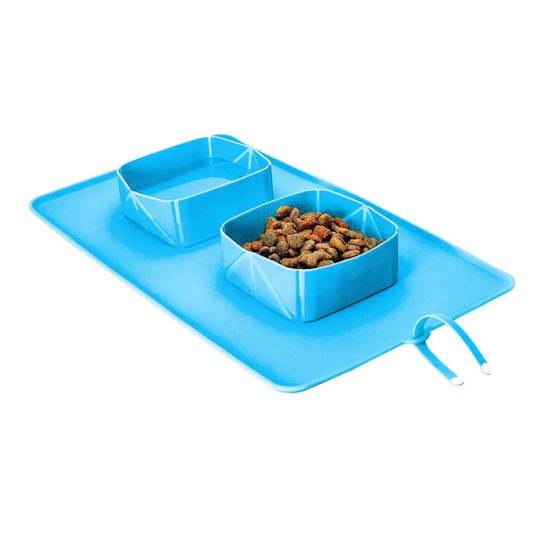 Plato plegable Mascotas Comedero Azul