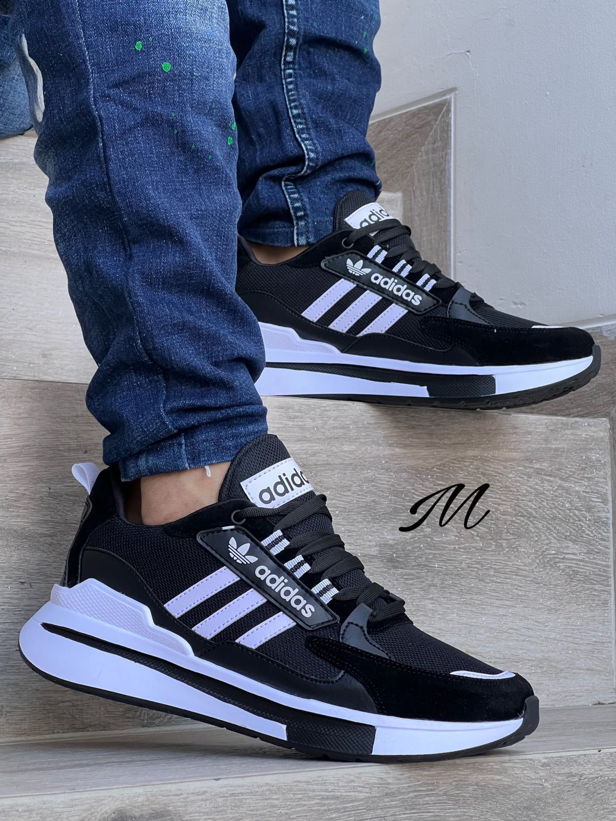 Bellos Adidas Caballero Negro Blanco - Vista 1