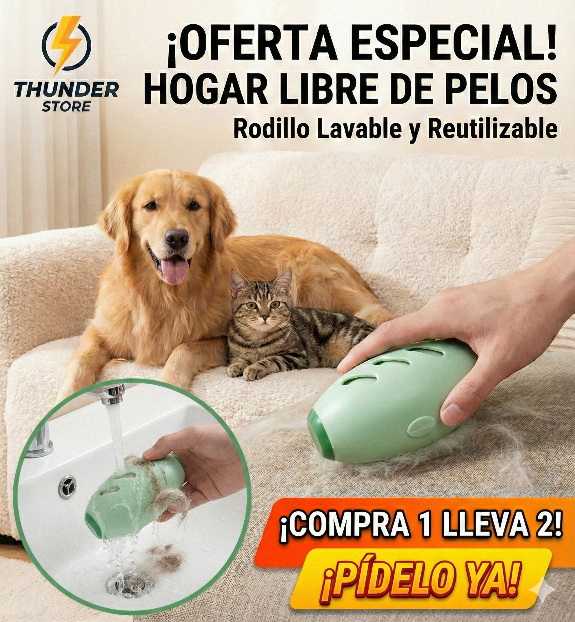 Rodillo Quita Pelo Lavable 2x1