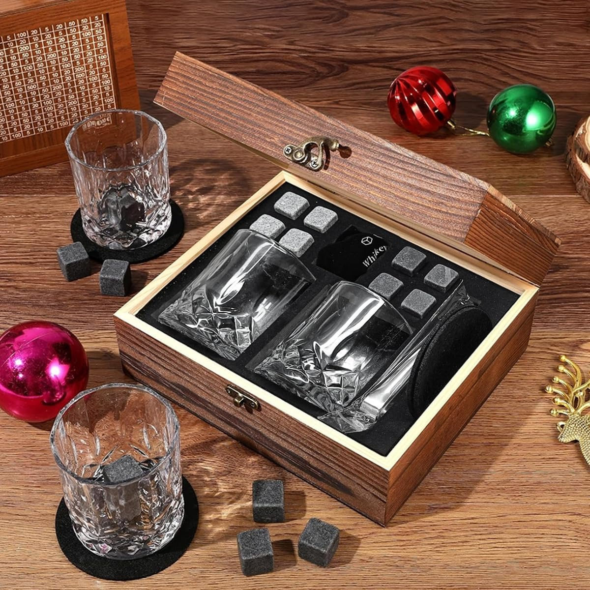 KIT WHISKY CON VASOS PIEDRAS Y PINZAS🍾