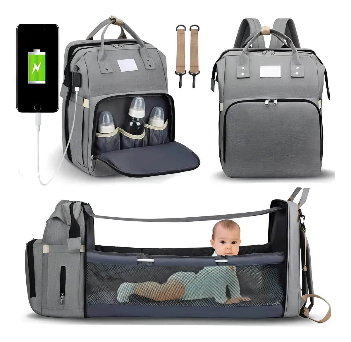 Bolso Pañalera Cuna Sonajero Colchón