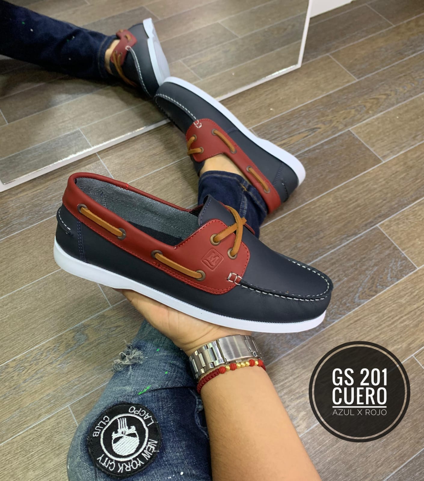 SPERRY AZUL CON ROJO CUERO - Vista 1