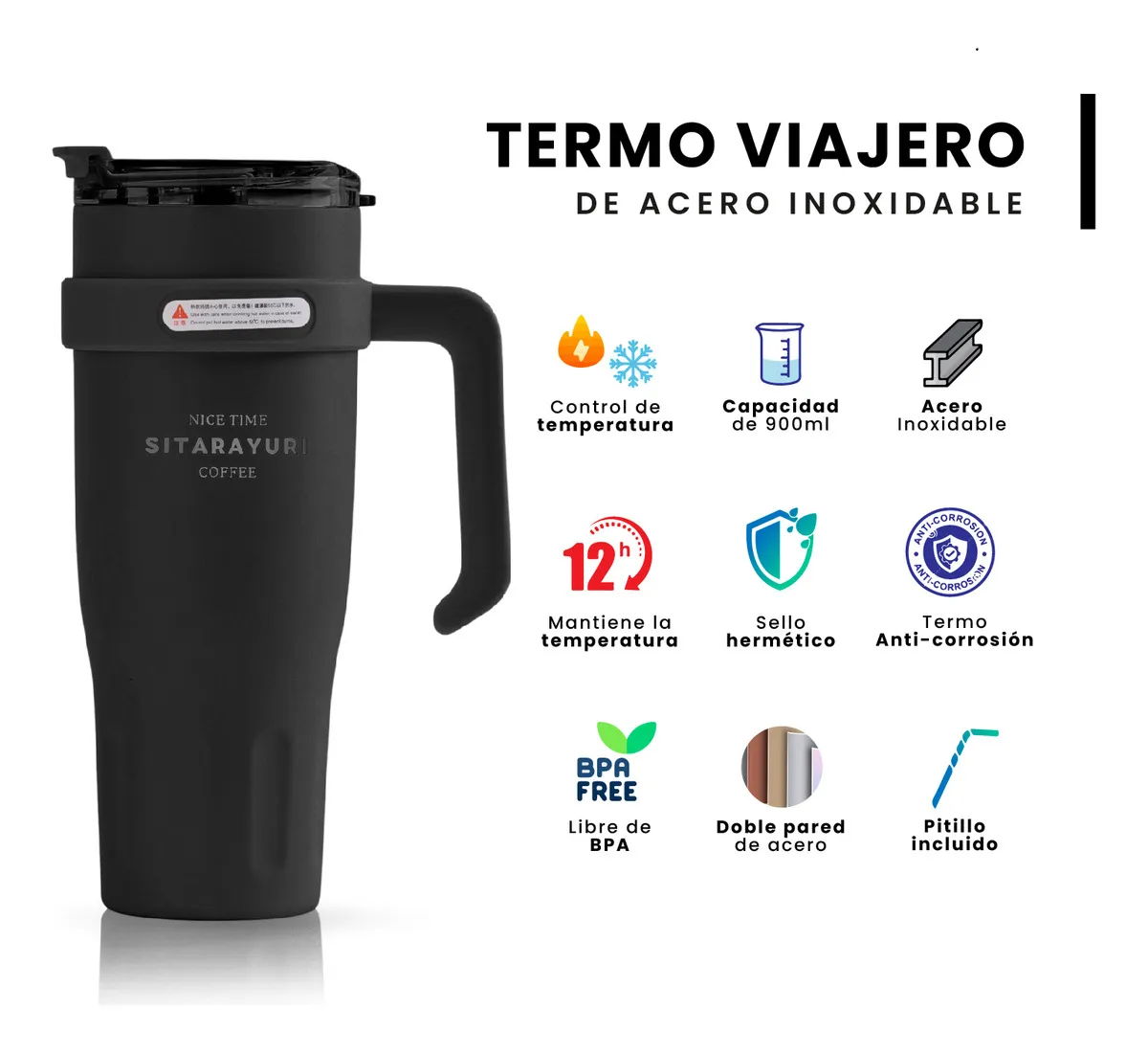 Termo Acero Inoxidable 900ml - Vista 1