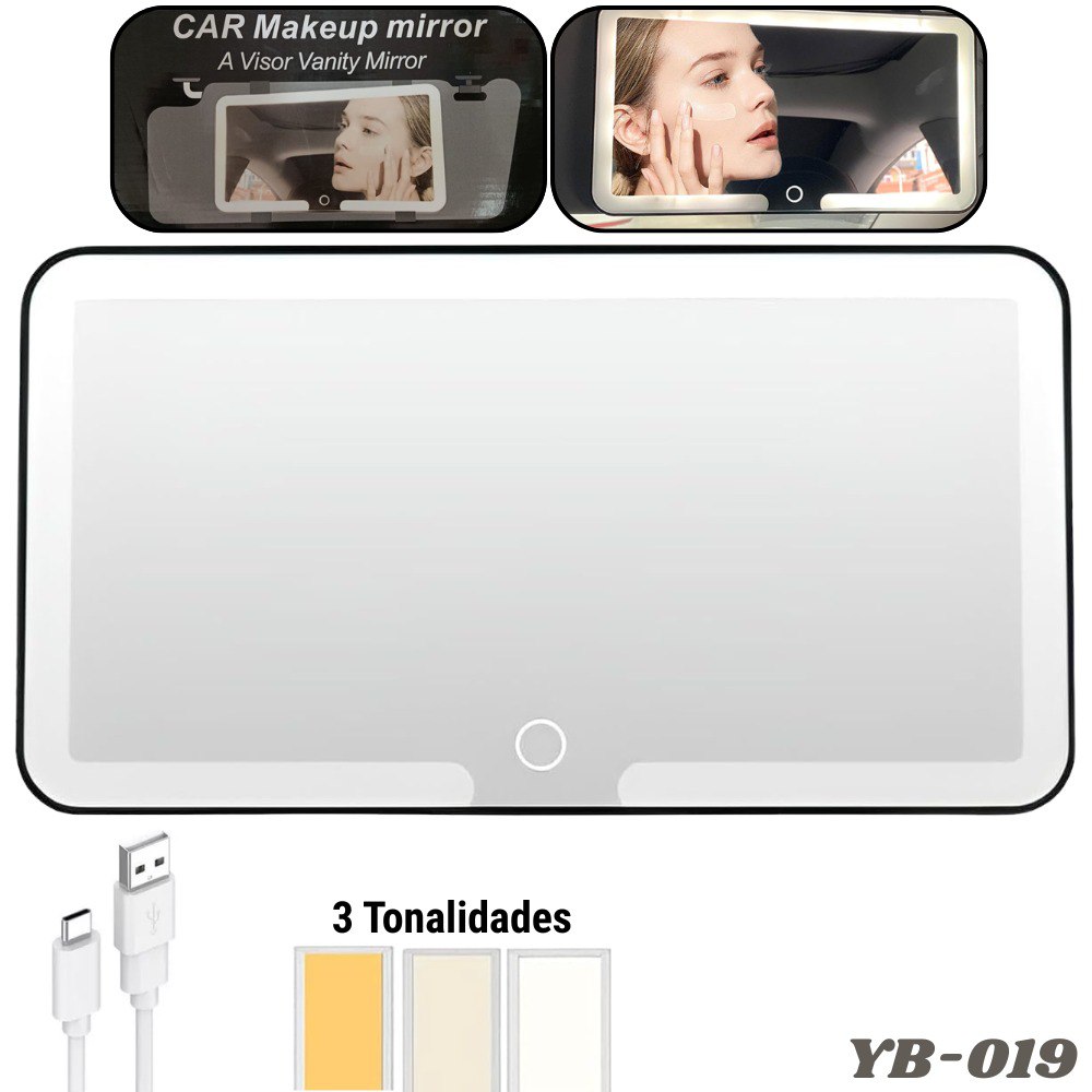 Espejo Con Luz Led Recargable Para Auto