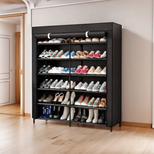 Zapatero 6 Niveles Doble de Tela Negro