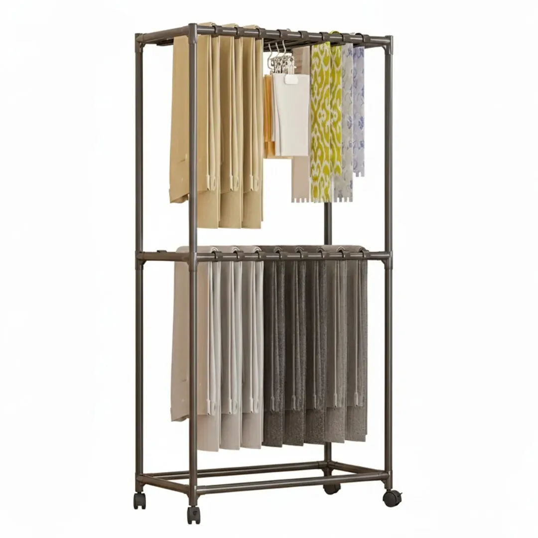 PERCHERO 2 NIVELES CON RUEDAS