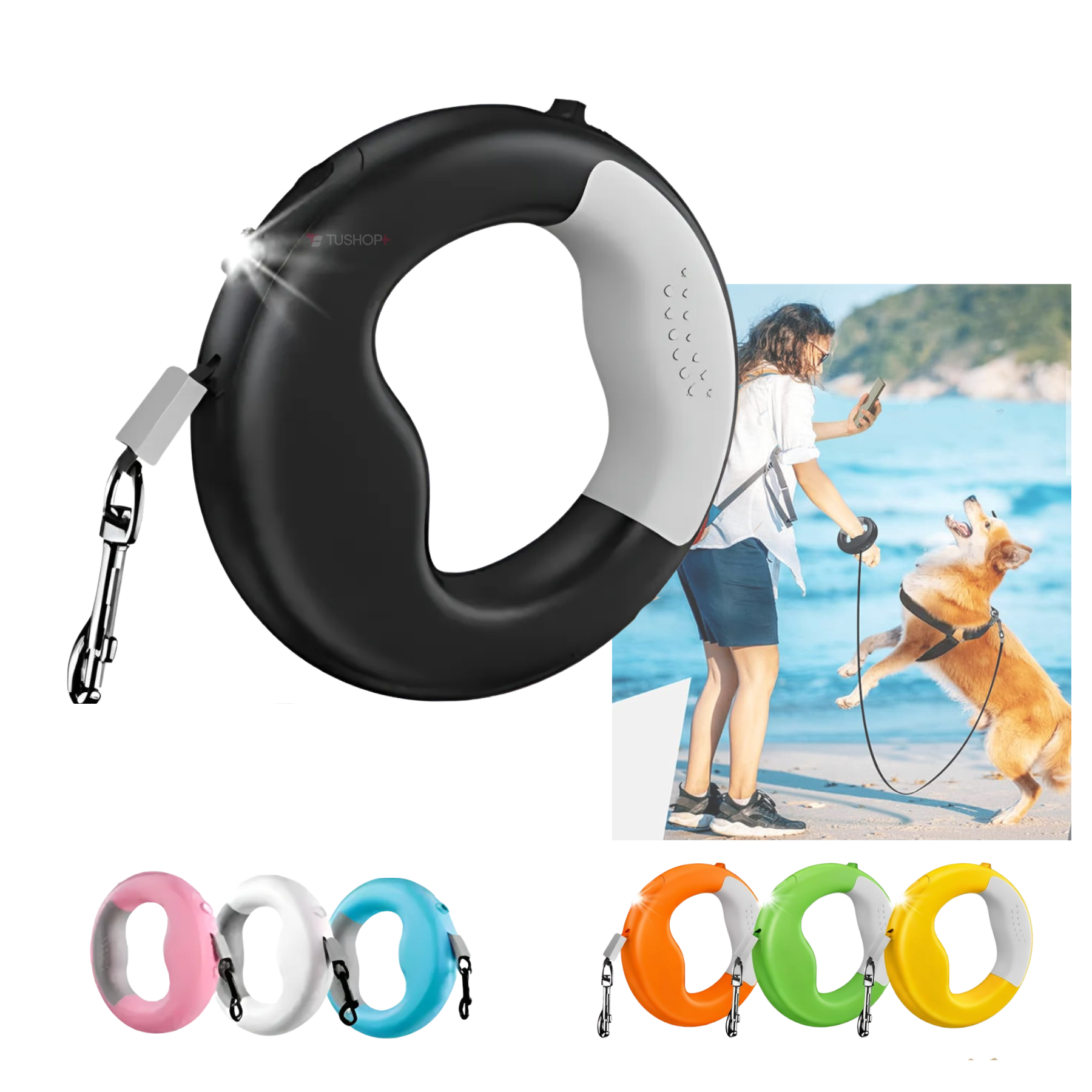 CORREA CUERDA RETRACTIL+LUZ LED MASCOTA