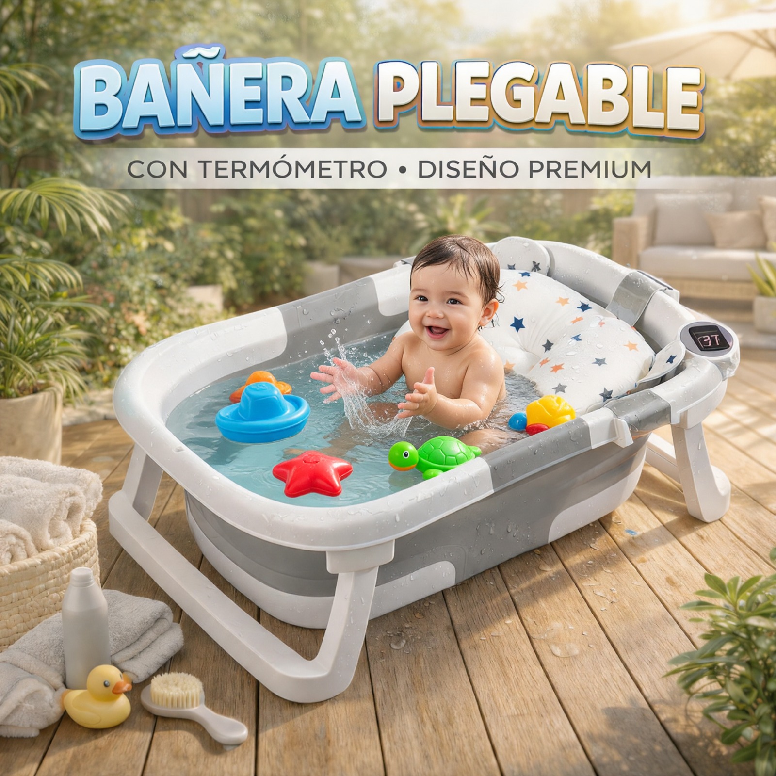 BAÑERA BEBES COJIN TERMOMETRO Y DESAGUE