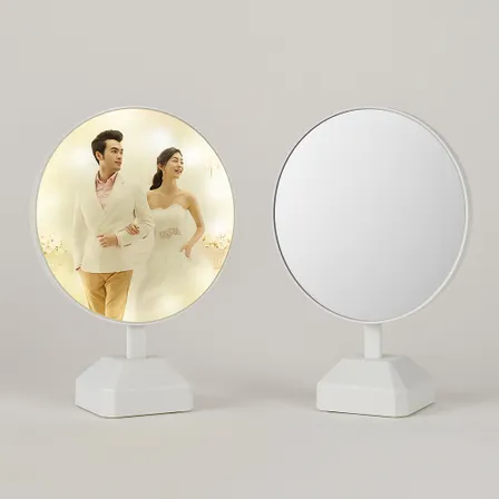 ESPEJO CON LUZ REDONDO CON PORTA RETRATO