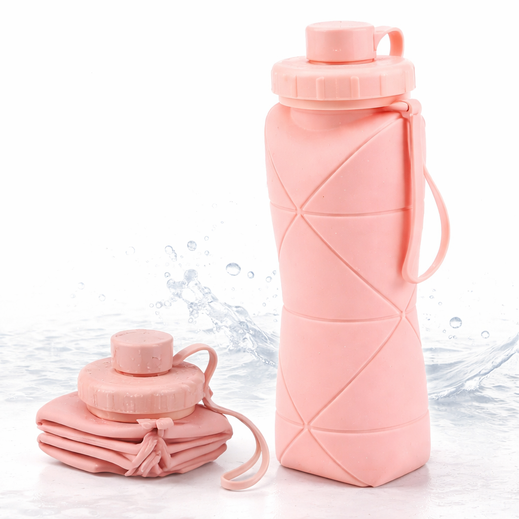 Vista 4 de Botella Plegable Silicona Agua Portatil - COLOR: VERDE