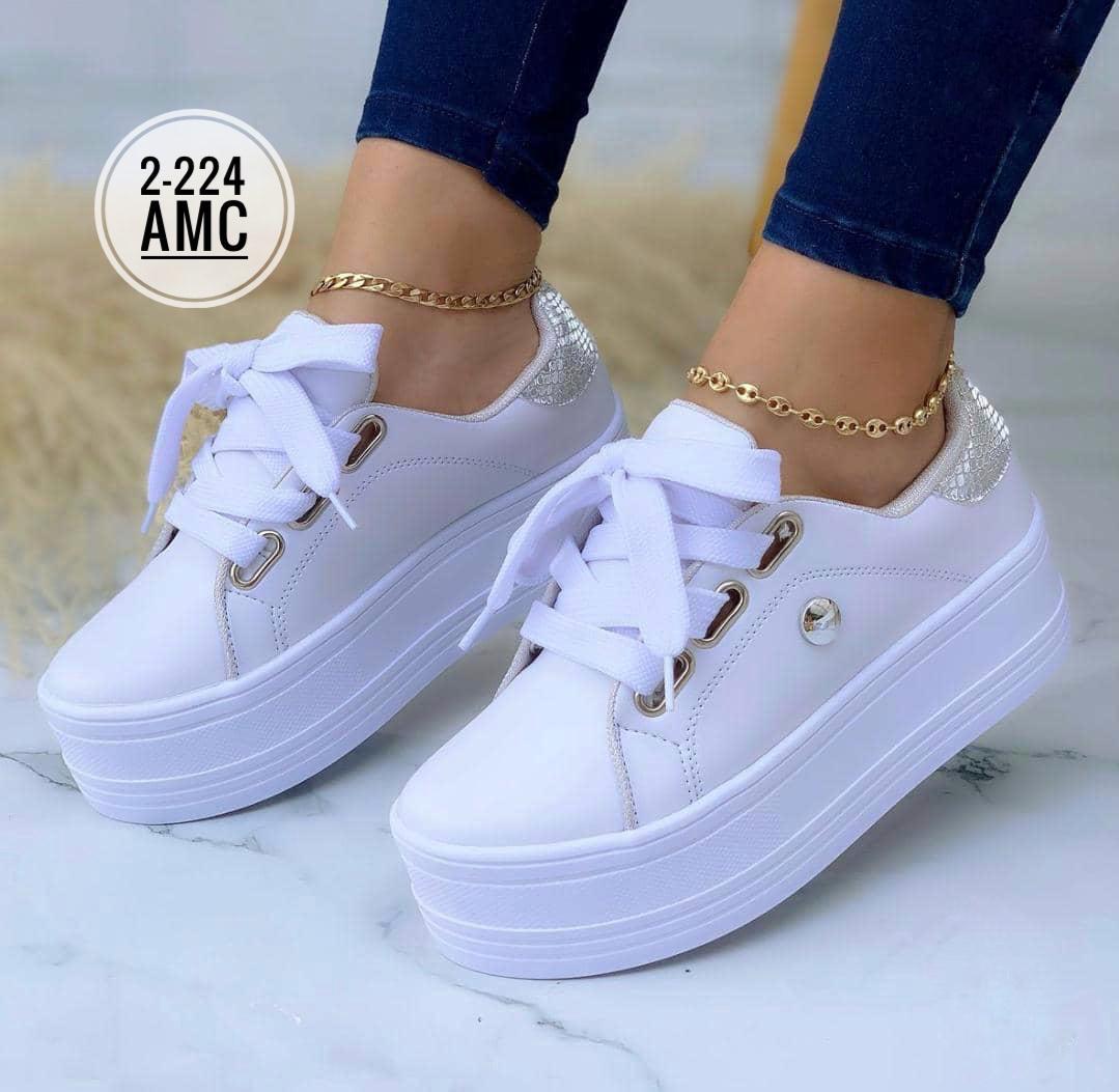 Tenis Deportivos Altos Amc Blanco Plata
