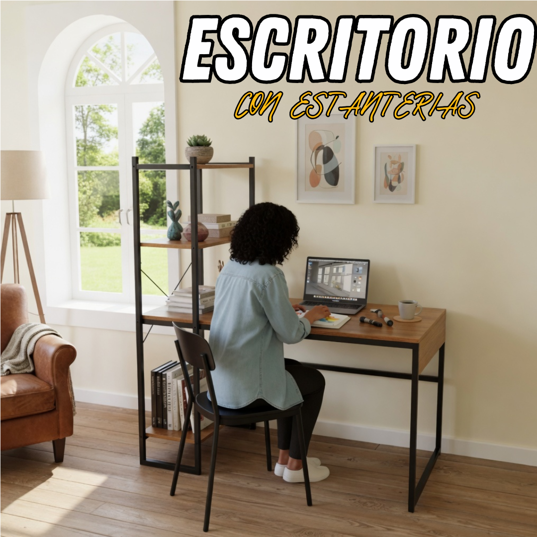 Escritorio con Estanterías de Madera