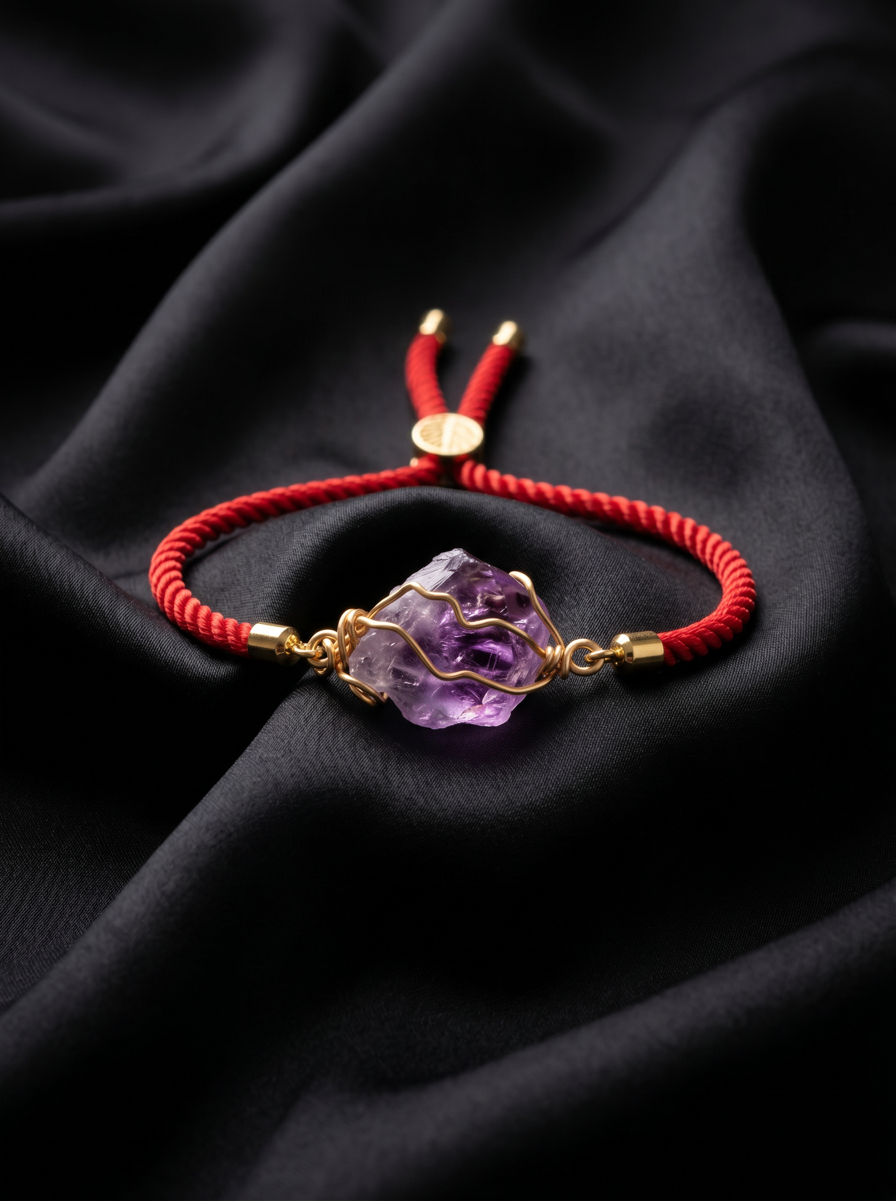 PULSERA AMATISTA con CORDÓN  ROJO