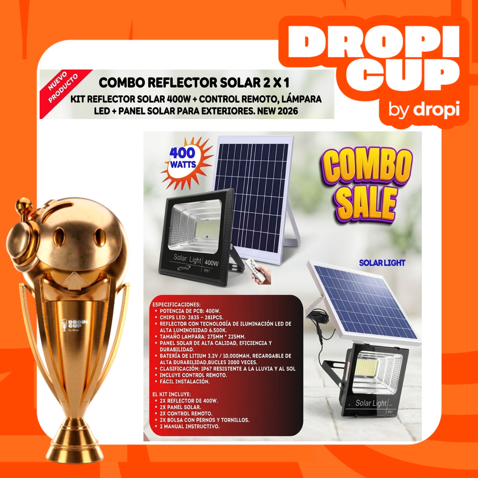 Kit 2 X 1 Reflector Solar 400W DROPI CUP