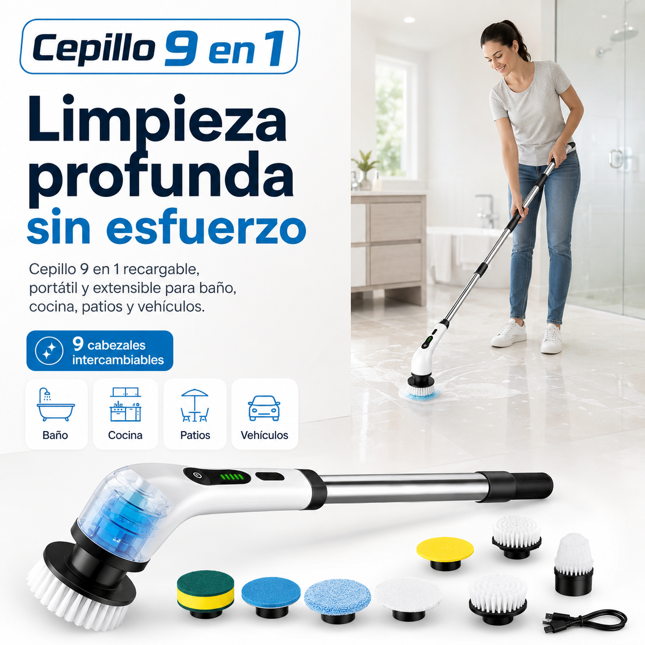 Cepillo 9 en 1 limpieza Pro recargable