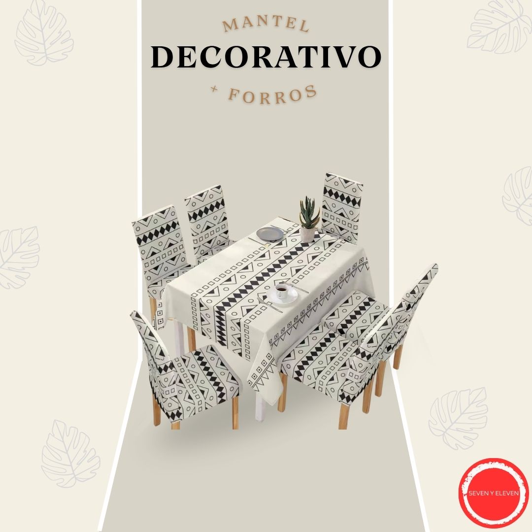 SET X7 DE MANTEL + FUNDAS ROMBOS BEIGE