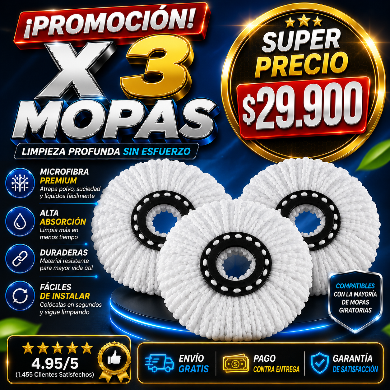 COMBO ADICIONAL X 3 MOPAS DE TRAPERO