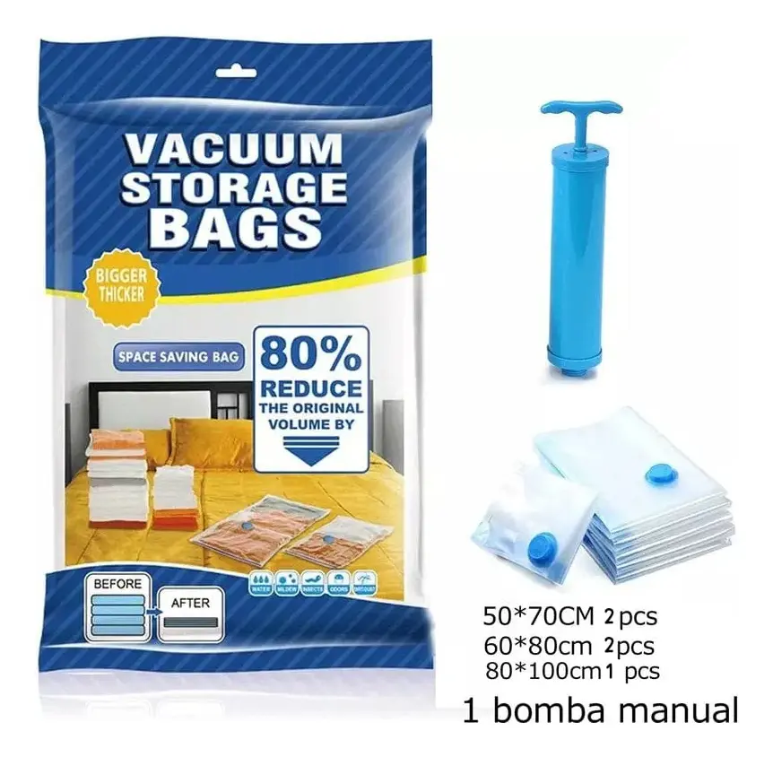 Kit 5 Bolsas Al Vacio ropa + Succionador
