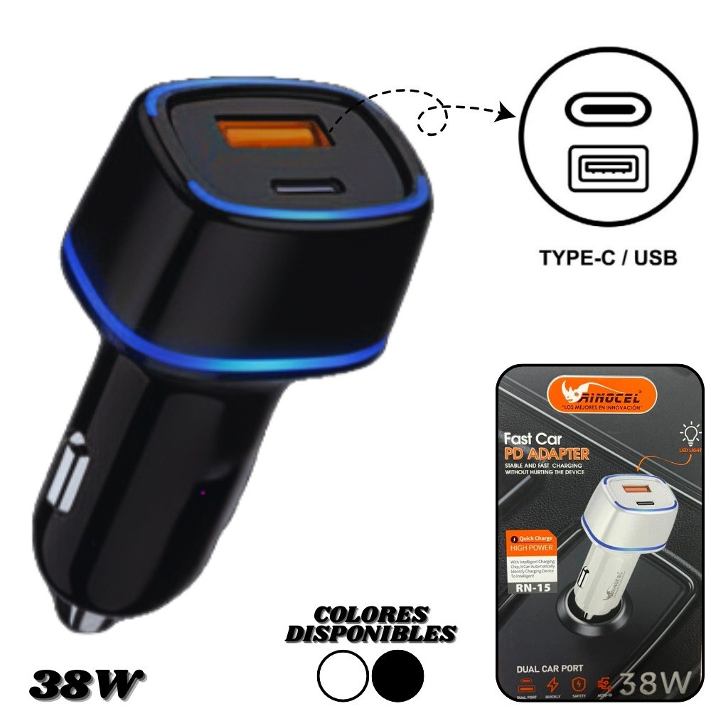 Cargador Cigarrera Para Carro 38w T C