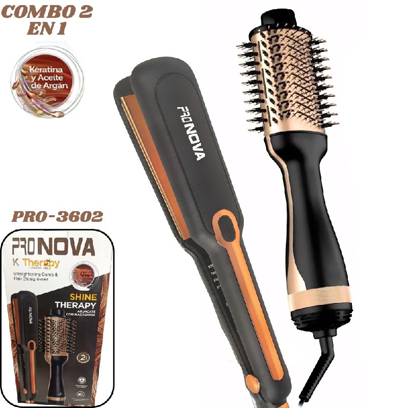Combo Plancha Y Cepillo Secador Pronova