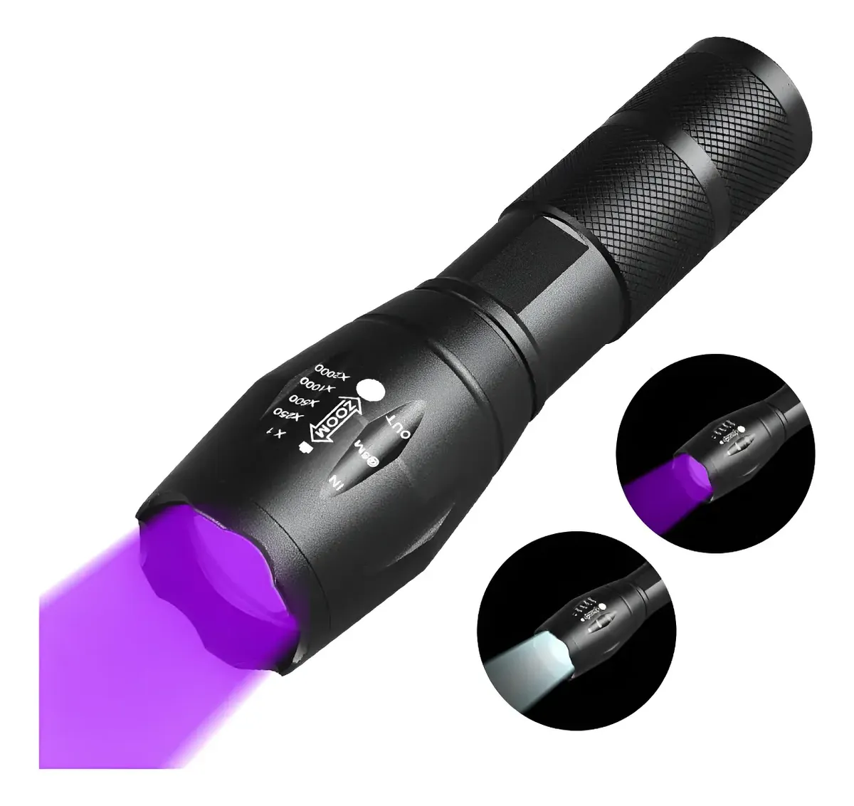 Linterna led luz blanca y UV 2 en 1