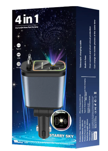 Cargador Auto Retráctil Y Luz 4 En 1