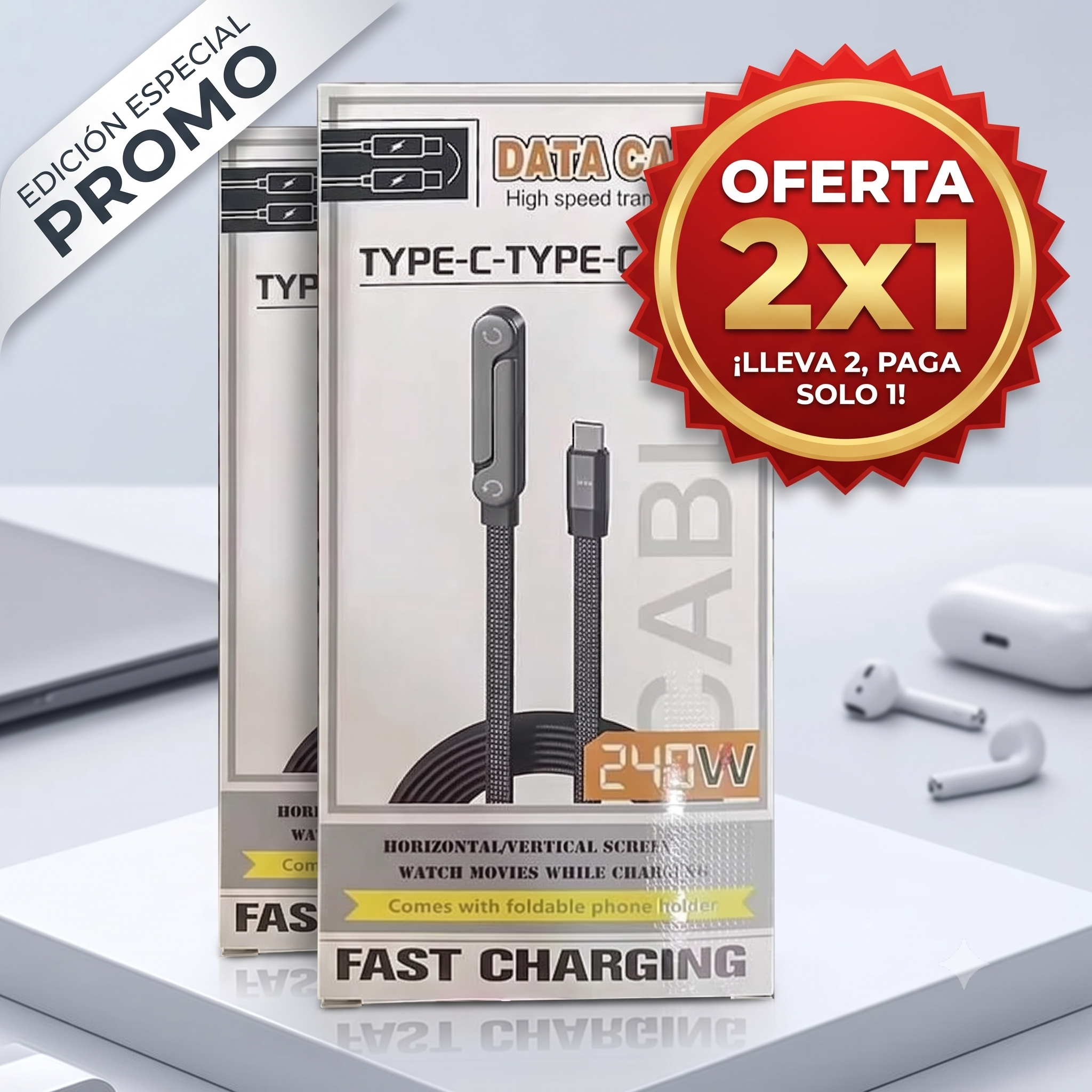 Cable USB plano con base 2x1
