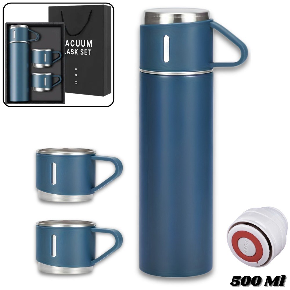 Set de Botella Termo 500ML 3 Tazas Azul