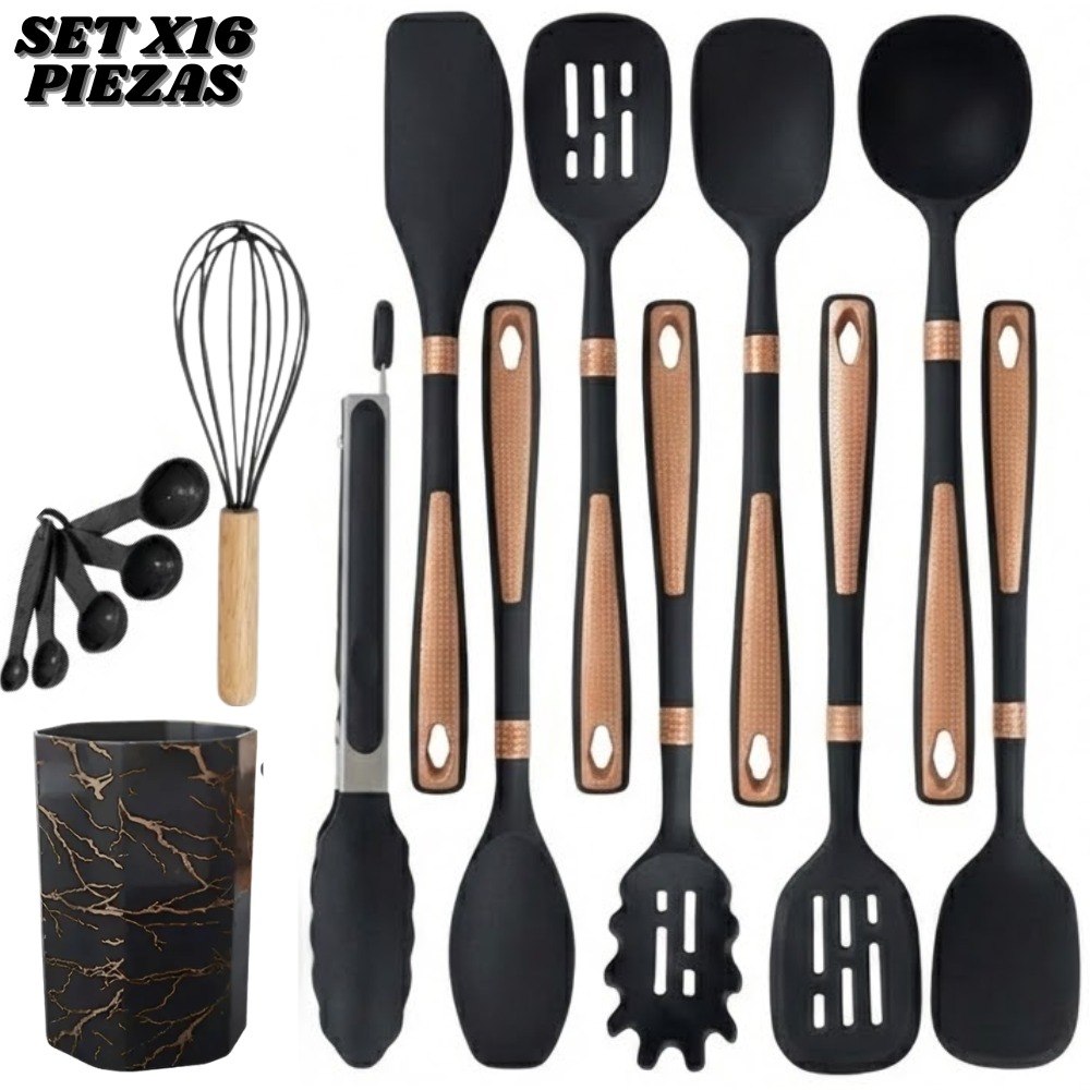 Set De Utensilios Para Cocina X16 Negro