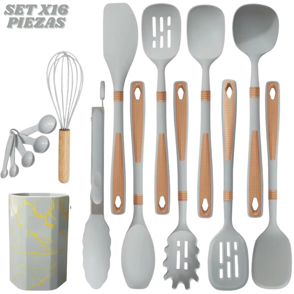 Set De Utensilios Para Cocina X16 Gris
