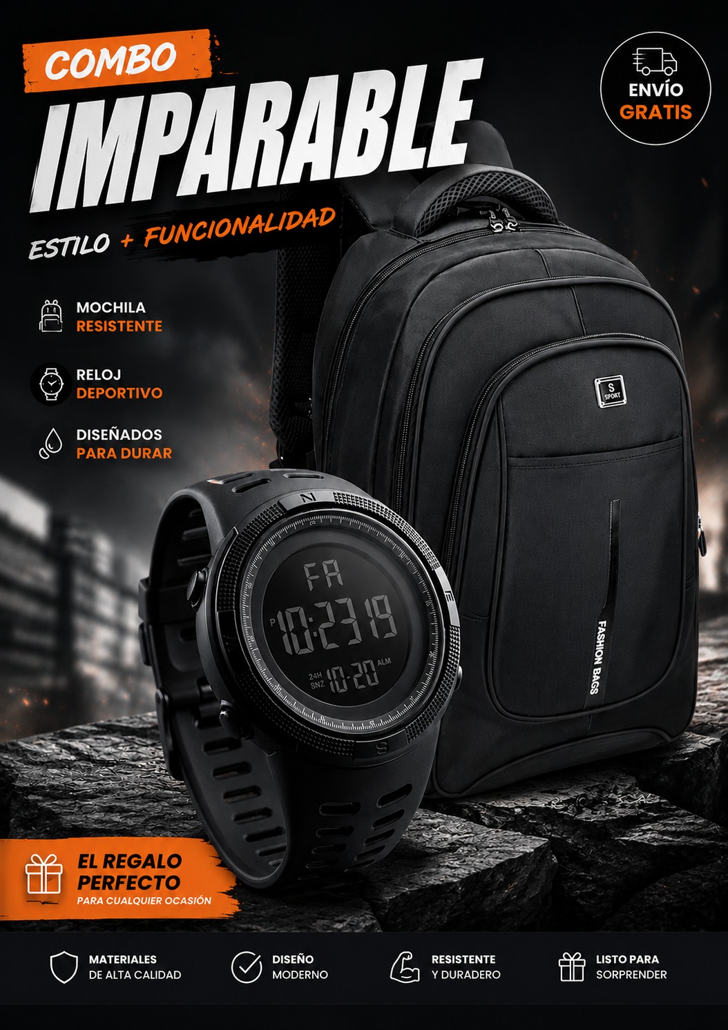 Combo Deportivo Mochila+ Reloj